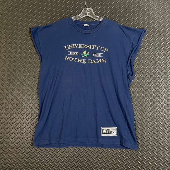 Vintage Starter Blue University Of Notre Dame Cut Off Sleeveless T-Shirt Men XXL - Picture 1 of 7